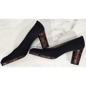 Stuart Weitzman Suede Leather Pumps Tortoise Shell Heel Black Spain Women's 8AA